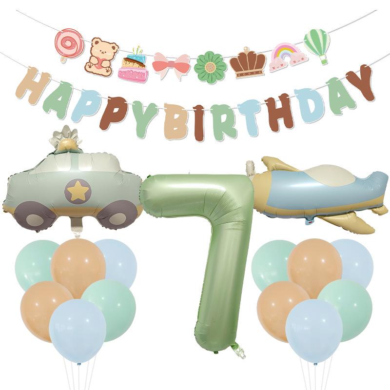 40 Inch Olive Green Digital Car Plane Aluminum Film Balloon Birthday Party Balloon Bear Flag Set Decoration