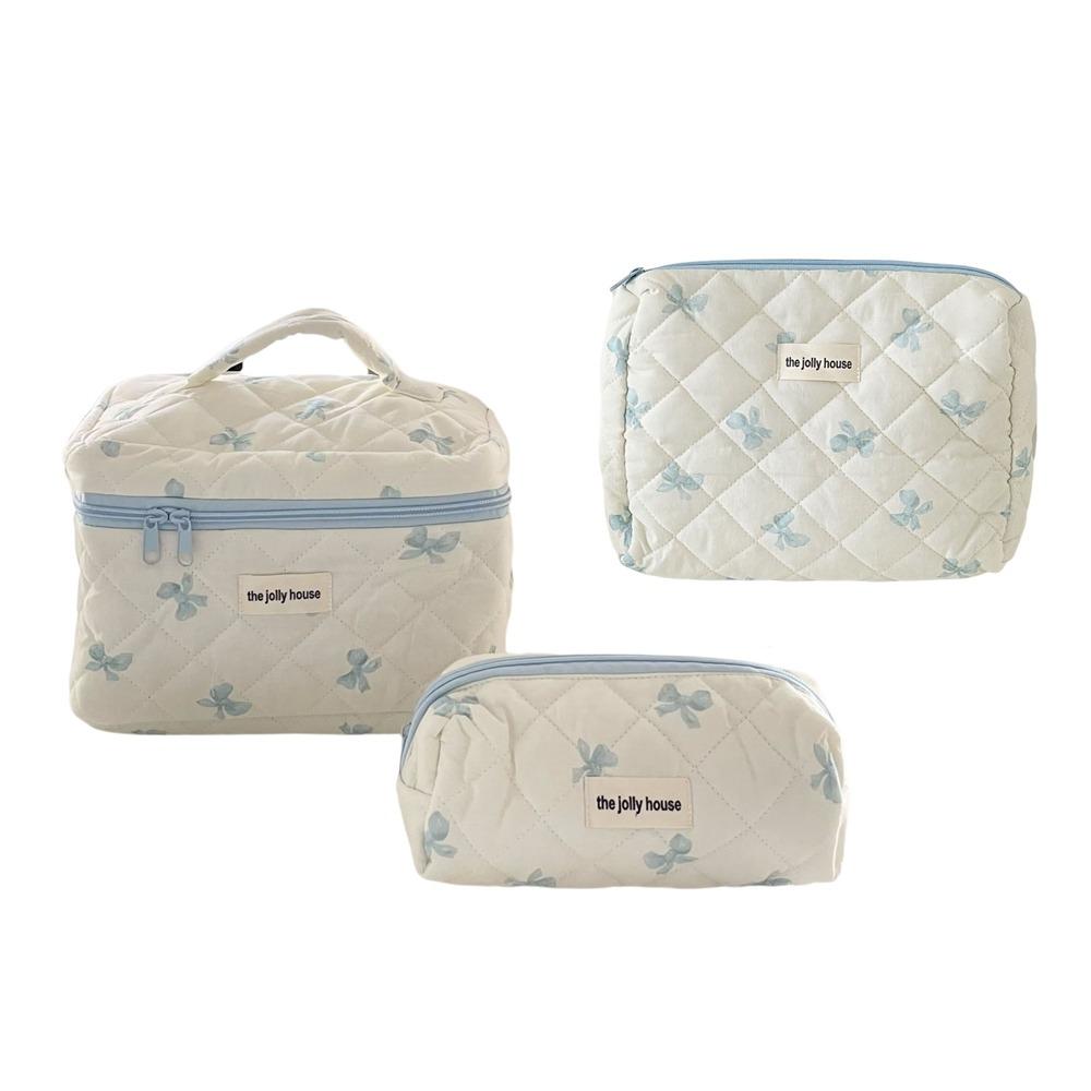

3PCS/SET Bow Print Cosmetic Case Korea Style Cosmetics Storage Bag Cute Women Makeup Bag Travel синий