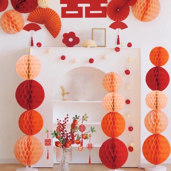 3 Pcs Wedding Decoration Round Hanging Heart Shape Symmetric Paper Prom Decor