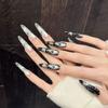 Long Stiletto Press on Nails French Tip Fake Nails False Nails with Designs Reusable Almond Nail Press ons Sparkly Acrylic Artificial Nails for Women