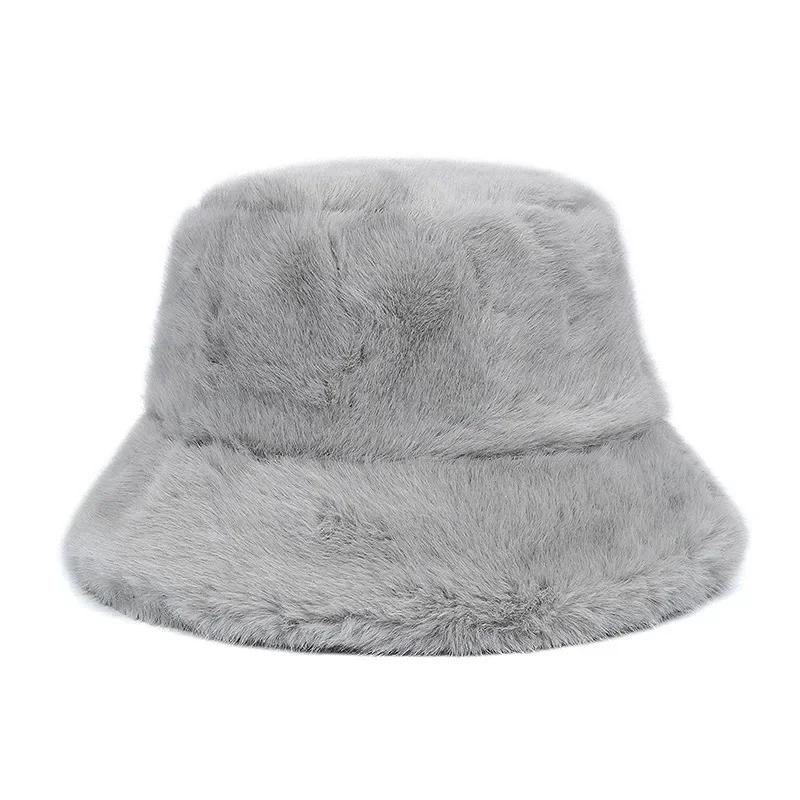 Winter Warm Fur Bucket Caps Women Men Outdoor Keep Warm Fluffy Panama Female Thickened Rabbit Hair Windproof Fisherman Caps