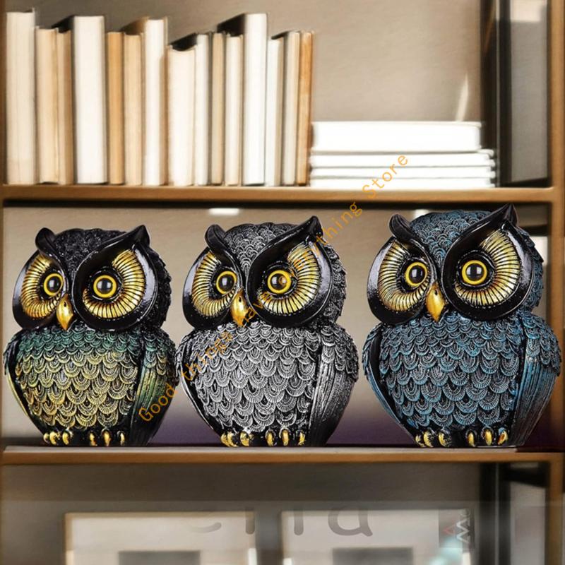 Owl Themed Resin Art Small Sculpture Decorative Piece Collectible Ornament for Bookshelf Desktop Office Decors Gift 55KF
