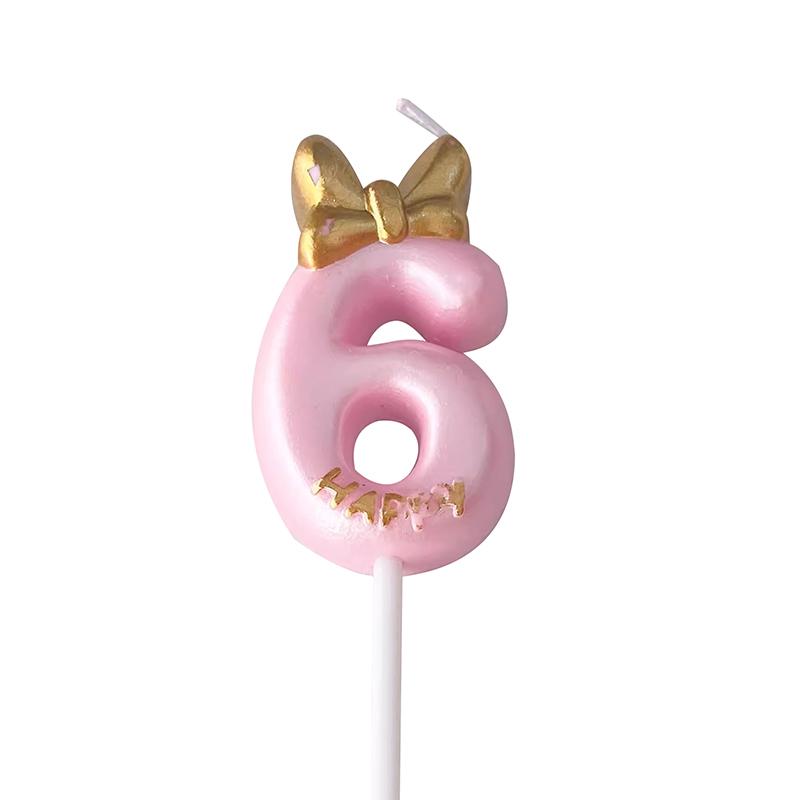 Gold Pink Bow Number Candles Birthday Candle Cake Decoration Digital 0-9 Cake Topper Decor Baby Shower Anniversary Day Decor
