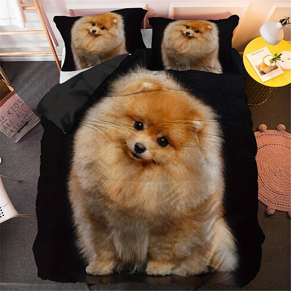 Duvet Cover Set (1 Duvet Cover+2 Pillowcase) Cute Pomeranian Dog Printed Bedding Set For Bedroom And Guest Room