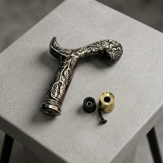 Hand Carved Wooden Walking Cane with Engraved Brass Handle Floral Walking Stick