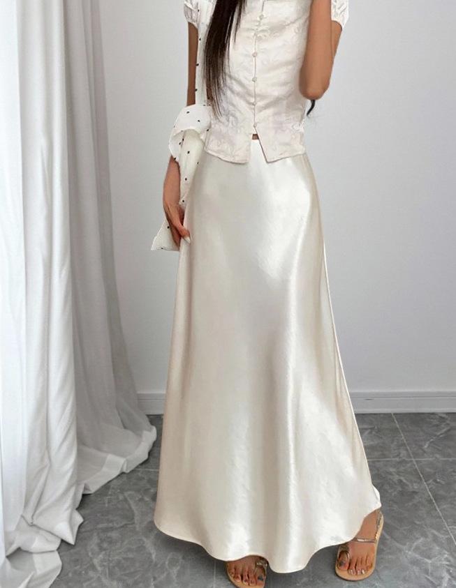 Women's Satin Acetate Light Luxury Elegant Skirt for Spring, Summer, and Autumn