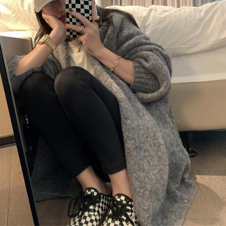 Women's Casual Solid Color Loose Knitted Cardigan Sweater Jacket Top