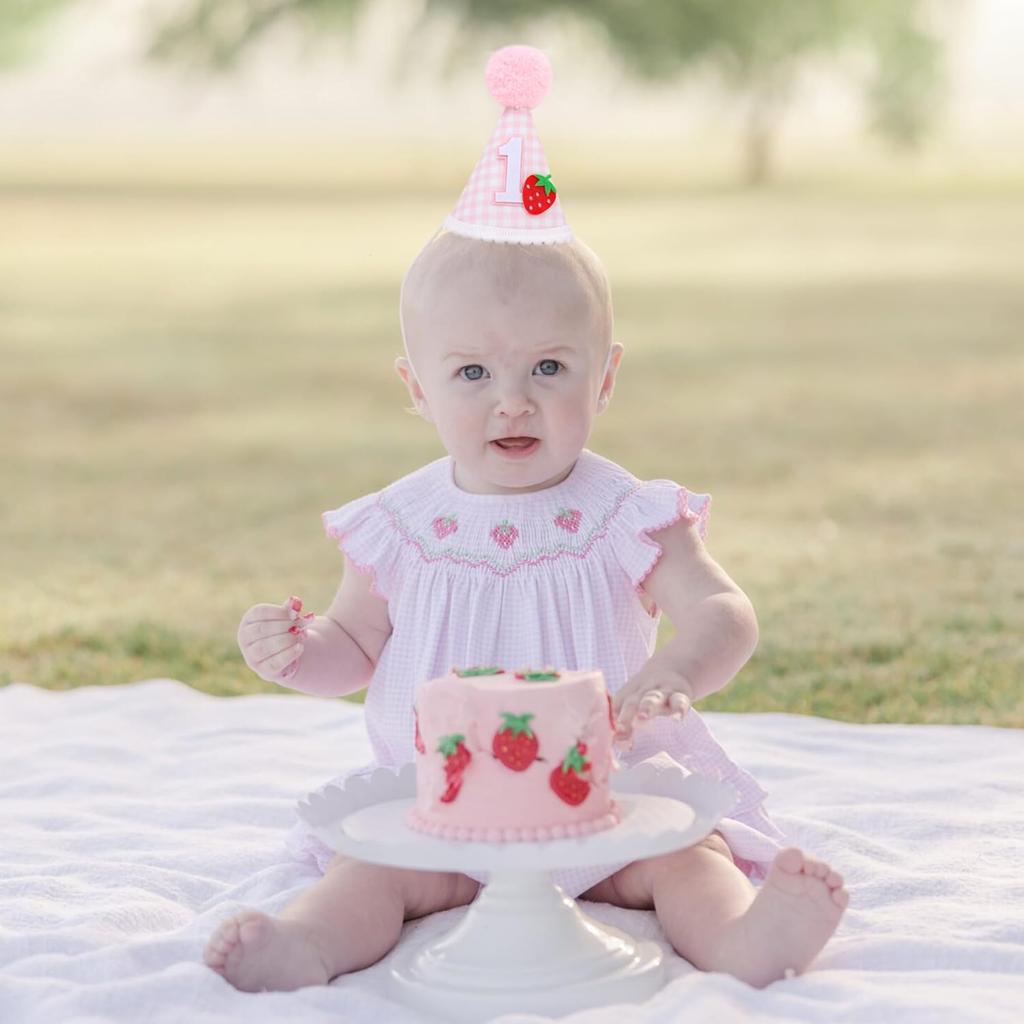 Strawberry 1st Birthday Hat - Girl Sweet One Birthday Decorations, Girls Pink First Birthday Crown, Strawberry Theme Cake Smash Props, Berry Sweet
