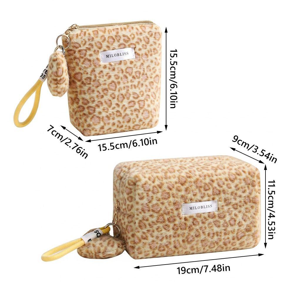 Fashion Fuzzy Makeup Bag Large Capacity Leopard Print Cosmetic Bag Portable Soft Travel Bag Cosmetic Storage