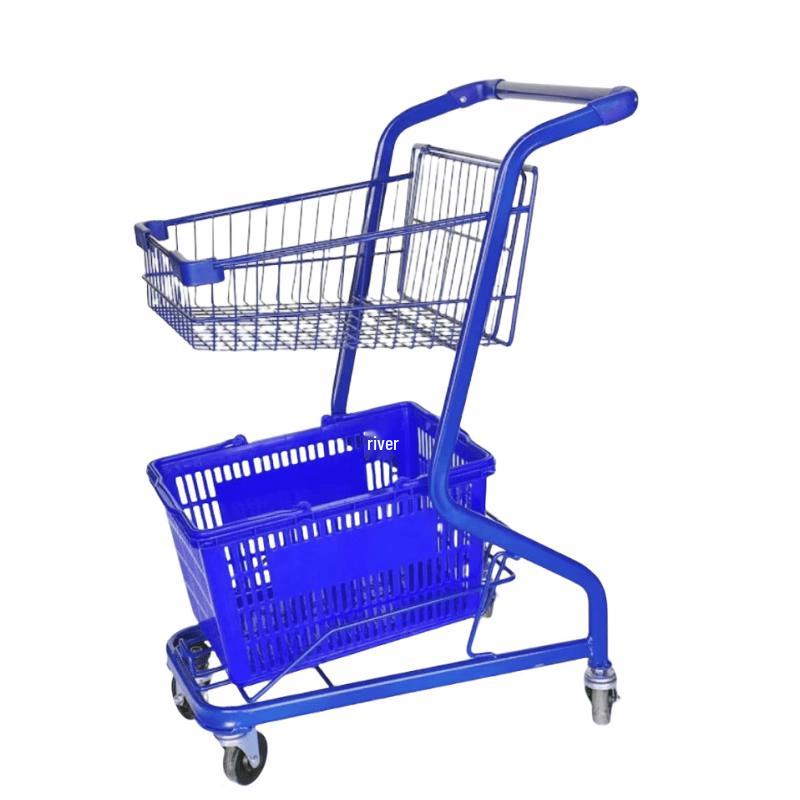 Jundingying F7 Blue Double-Layer Shopping Cart