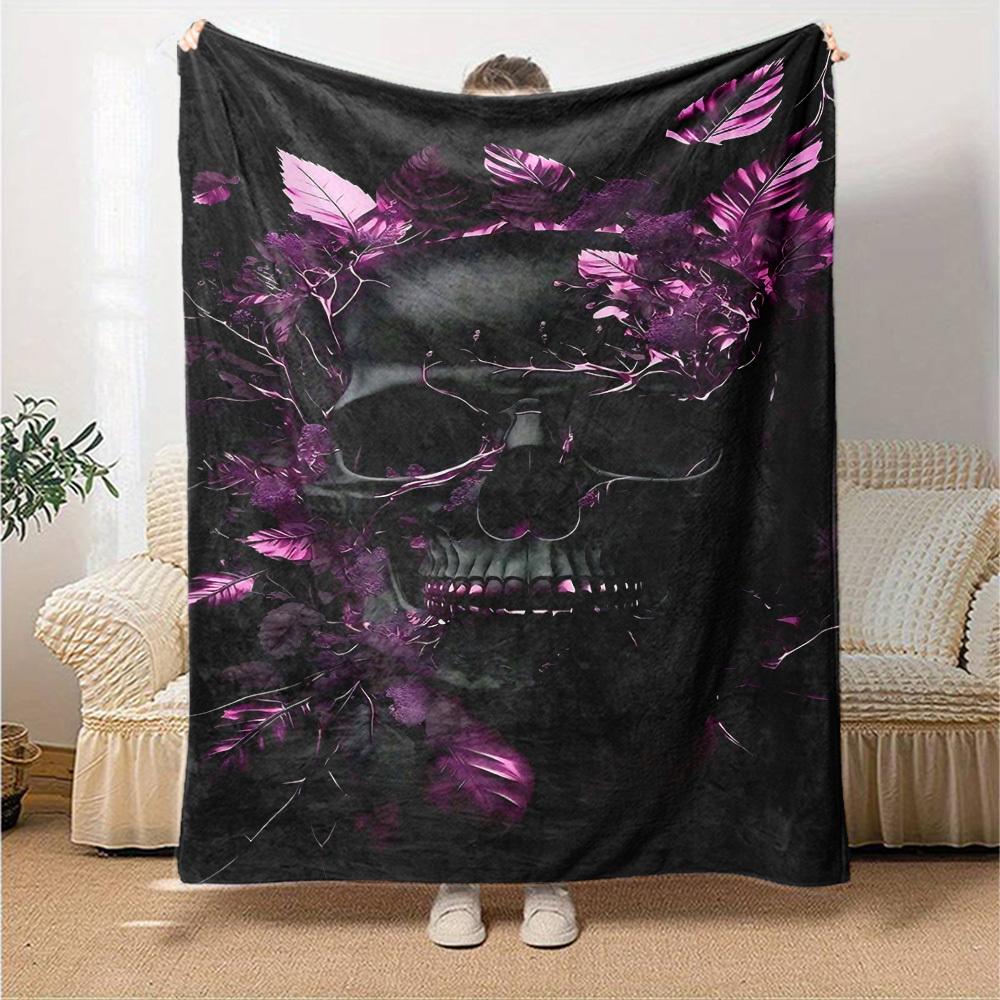 1pc Skull Leaves Throw Blanket Soft Flannel, Cozy All Season Polyester Perfect for Home, Office