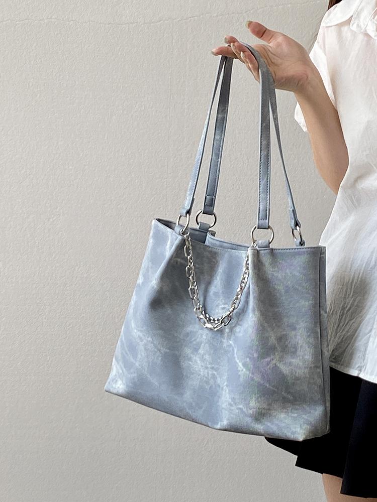 Large Capacity Portable College Girls Shoulder Bags texture Pu Leather Ladies Handbags Chain Casual Tote Underarm Bags for Women