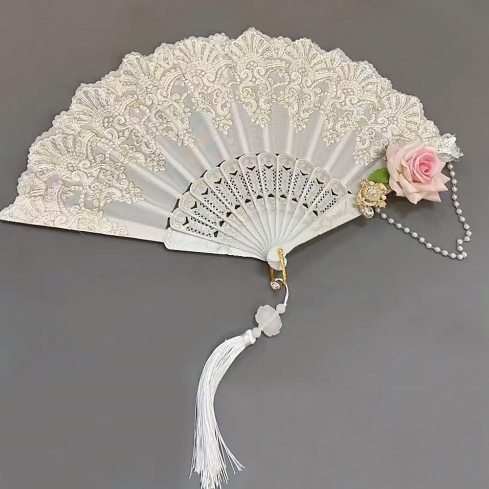 Art Craft Gift Lace Rose Folding Fan Gothic Dance Cosplay Hand Held Fans Home Wedding Party Photograph Props