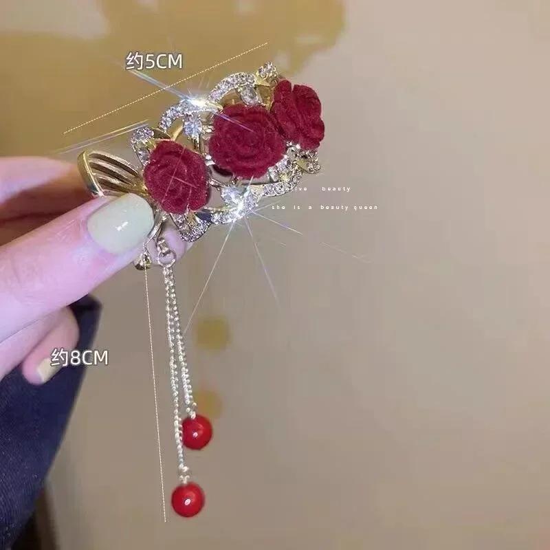 Fashion Women Summer Fashion Metal Rose Rhinestone Hairpin Hairpin Ponytail Clip Girls Headdress Accessories Creative Gifts