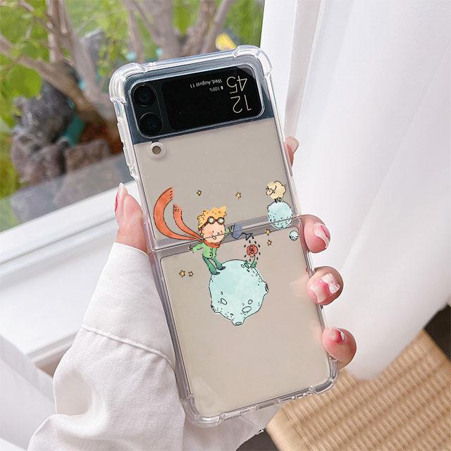 Clear Case For Samsung Galaxy Z Flip 3 4 5G Airbag Shockproof Phone Cover ZFlip3 ZFlip4 Luxury Shell Cartoon The Little Prince