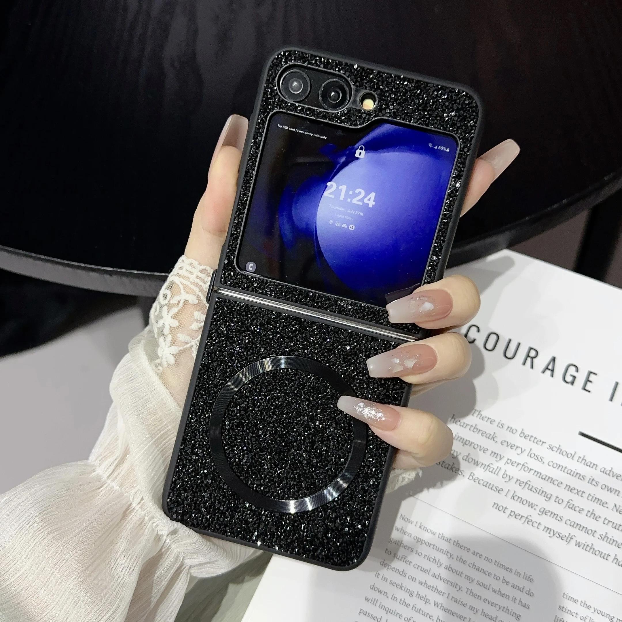 

Магнитный блестящий бриллиантовый чехол для телефона с мягкими краями из ТПУ для Samsung Galaxy Z Flip 7 6 5 4 3 Flip7 Flip6 Защитная крышка с покрытием, имитирующим кожу Galaxy Z Flip4