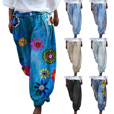 Uvolněné rovné kalhoty z umělé džínoviny Dámské Džíny Street Fashion Široké nohavice Kalhoty se zkráceným střihem pro ženy