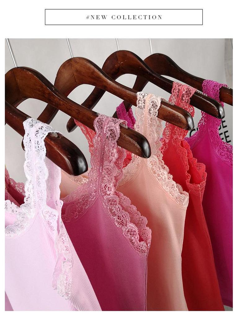 2020 Summer Women's Korean Style Slim Fit Lace Spaghetti Strap Tank Top - Solid Color, Sexy, and Slimming
