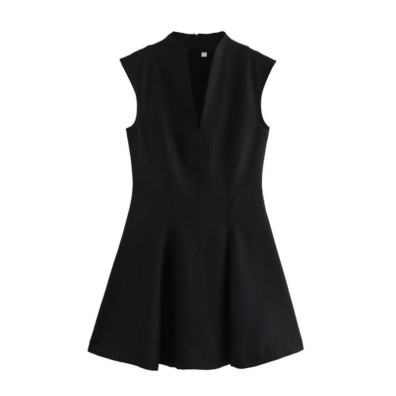 European American Women s Clothing Summer Fashionable High-rise Crepe Sleeveless Short Dress XS чёрный