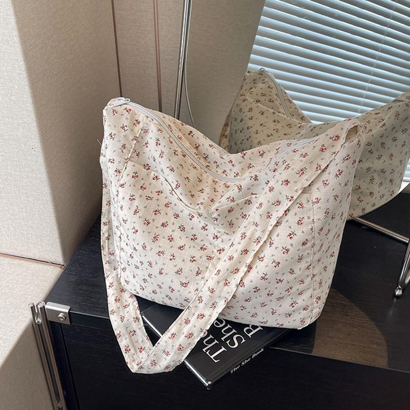 

Сумка-тоут из цветочного холста, пригодная для ручной стирки, для женщин, большая вместимость, застежка-молния, повседневная сумка через плечо 33x14x25cm красный