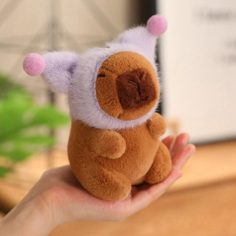 12cm Kawaii Anime Capybara Plushies With Pikachu Stitch Lucifer Cat Hat Doll Stuffed Animals Capybara Plushies Girl Toys