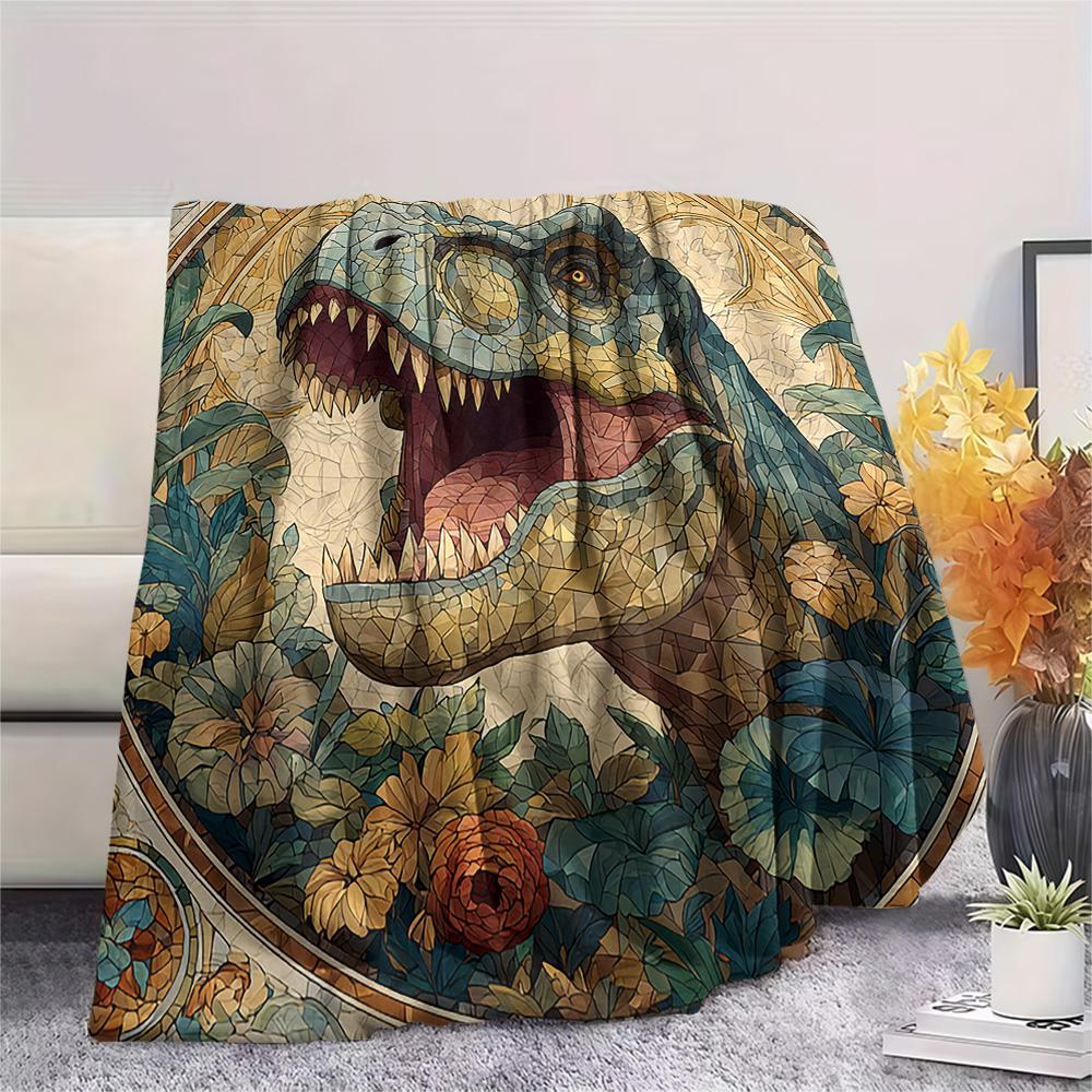 Dinosaur Print Flannel Blanket, High quality Comfortable for All Seasons, Home Decor, Warmth and Comfort, Perfect for Christmas Gifts