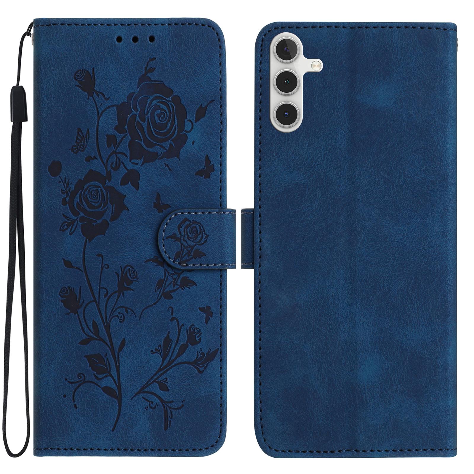 

For Samsung Galaxy A54 5G Wallet Case Rose Pattern Imprinted Leather Flip Stand Phone Cover E