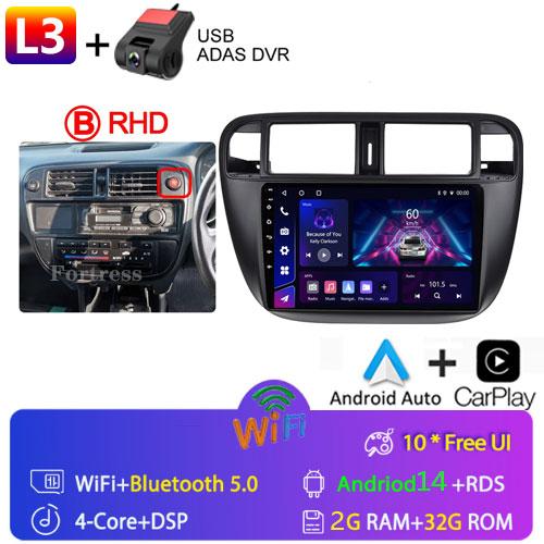 Android 14 Carplay Auto For Honda Civic 1996 1997 1998 1999 2000 2001 Multimedia Car Radio Player 4G Stereo 2 Din Tape Recorder