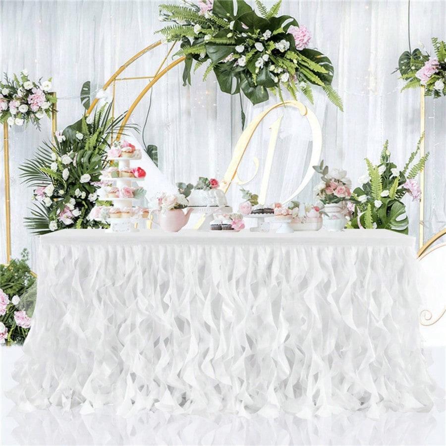 Multicolored Tulle Table Skirt, Fit for Rectangle and Round Tables - Sheer Ruched Willow Tabletop Decoration, Chiffon Pleated Table Cloth