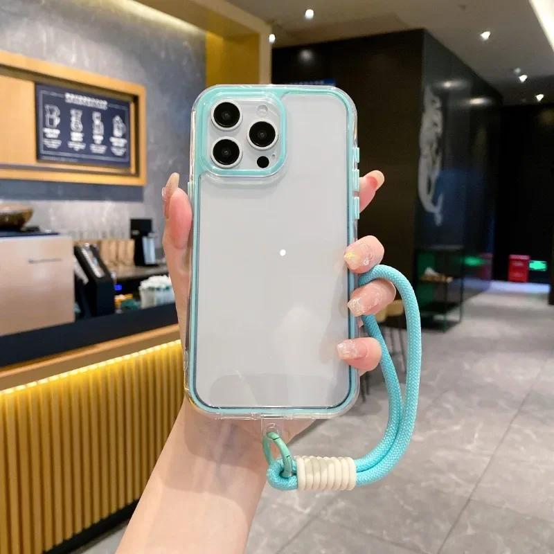 

Luxury Silicone Transparent Shockproof Armo Case for IPhone 16 15 14 13 12 11 Pro Max Clear Protection Bring Hanging Rope Cover For iPhone 11 Pro