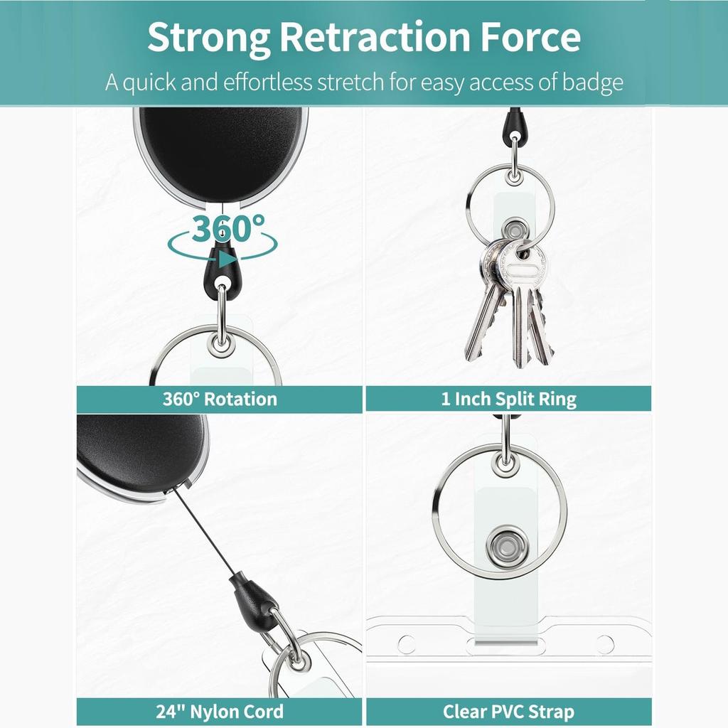 Clear Card Holder Dual Use PS Double ID Badge Holder with Telescopic Buckle Clip