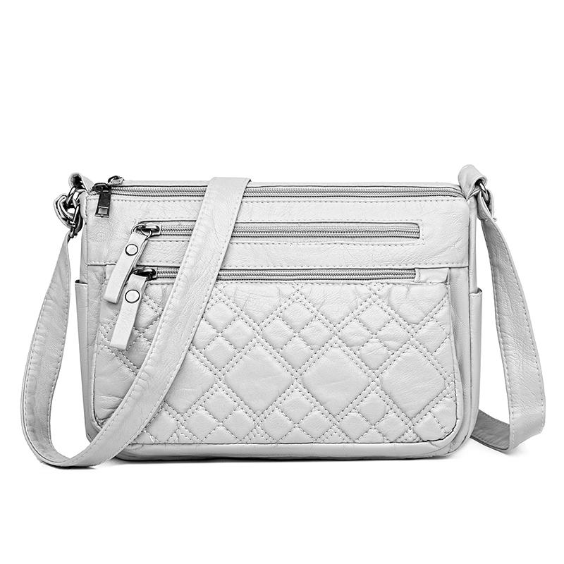 

Мягкая кожаная женская сумка через плечо, многослойная сумка через плечо большой емкости серый