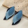 Bohemian Style Multi-Layer Denim Leaf Pendant Earrings Leather Cord Necklace Elegance Versatile Women's Jewelry Set