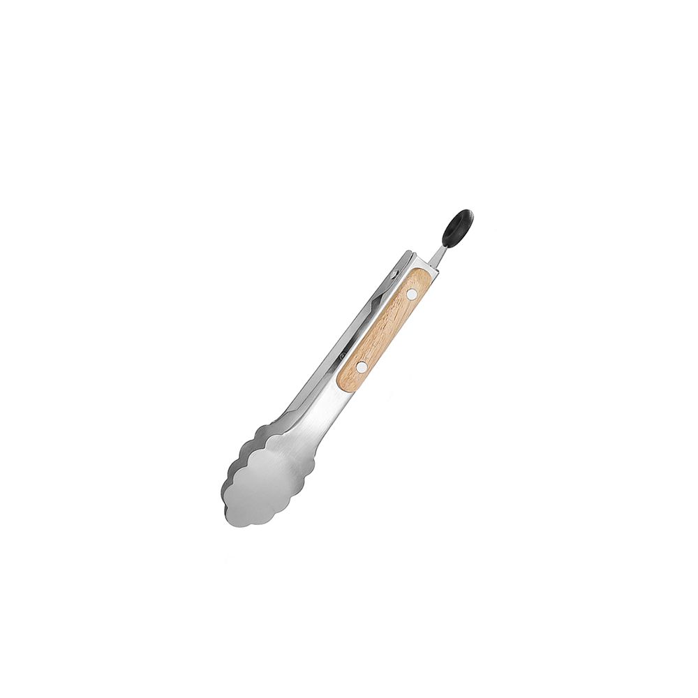 1Pcs Stainless Steel Grill Tong Wooden Handle Bread Salad Serving Clip Durable Cooking Clamp