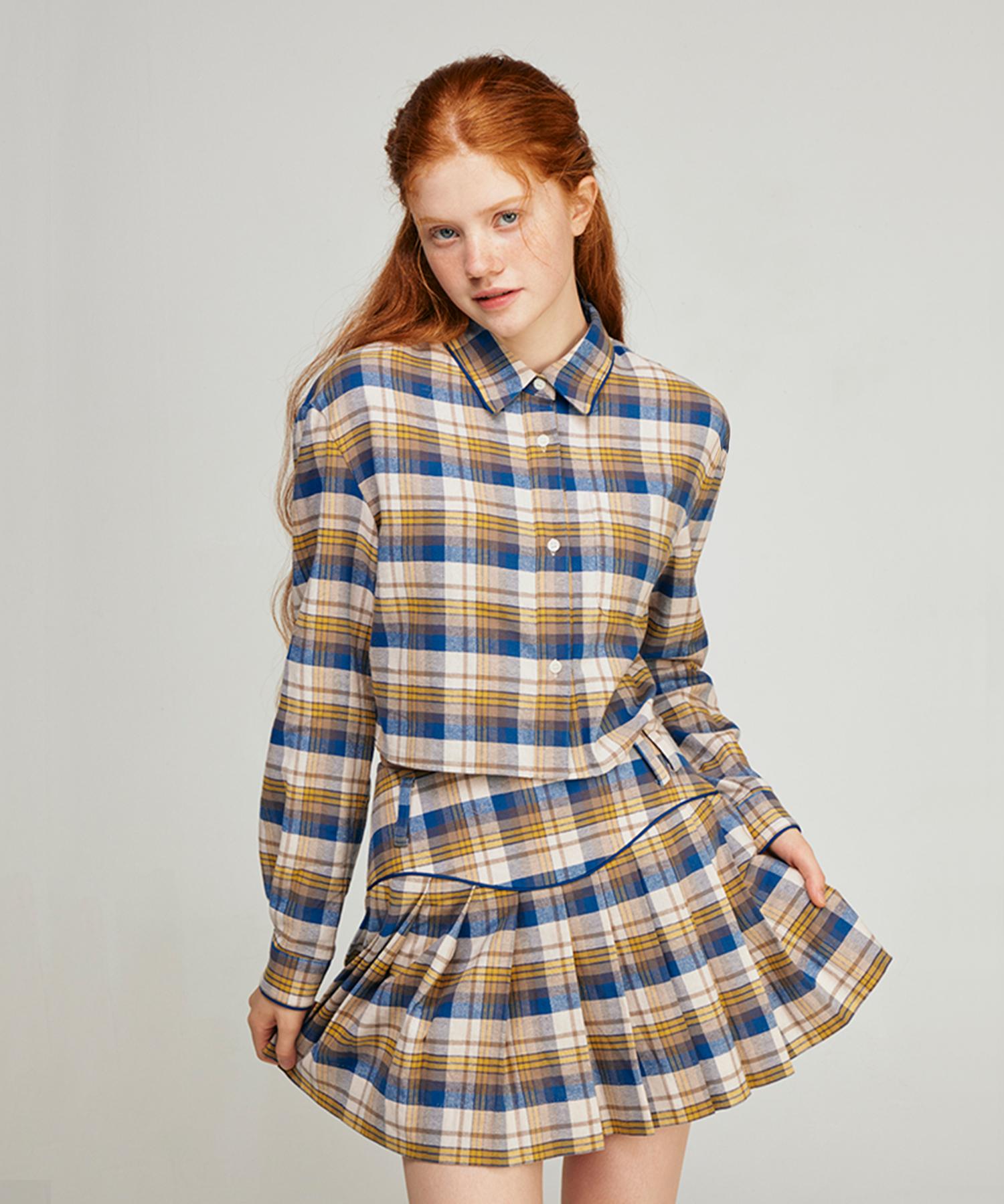 Kisserihe Check Crop Shirt_Blue Yellow M