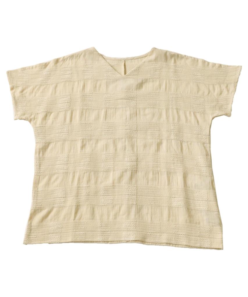 Indian Cotton Top for Short Regular to 01 Natural [antiqua] [Antica] V-Neck Women, Sleeve, 100% Cotton, IYA-00006 (equivalent S-L)