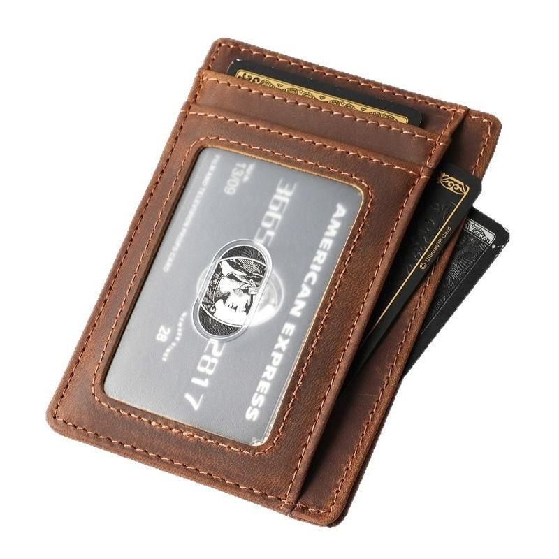 Slim Genuine Leather Card Holder Wallet for Cards Minimalist Crazy Horse Leather Card Case Slim Front Pocket Wallets