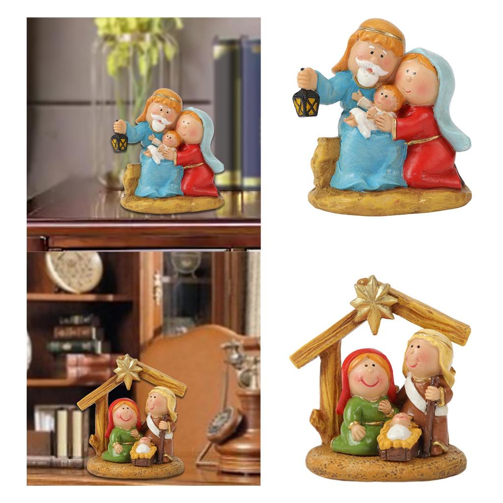 Nativity Set Gift Religious Decor Craft Handmade Collection Decoration Table Ornament for Home Living Room Indoor Desktop Shelf