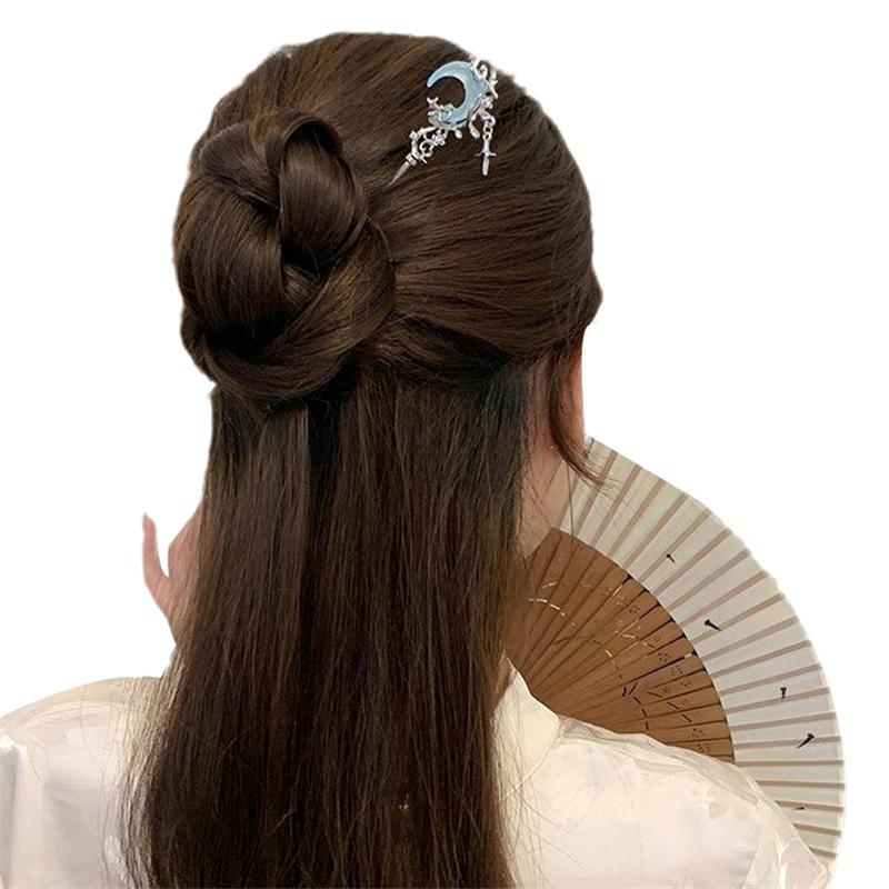 Vintage Kamień Księżycowy Gwiazda Księżyc Patyczki do Włosów Dla Kobiet Dziewcząt Chiński Styl Chwosty Pałeczki do Włosów Wykwintne Akcesoria do Włosów Prezenty