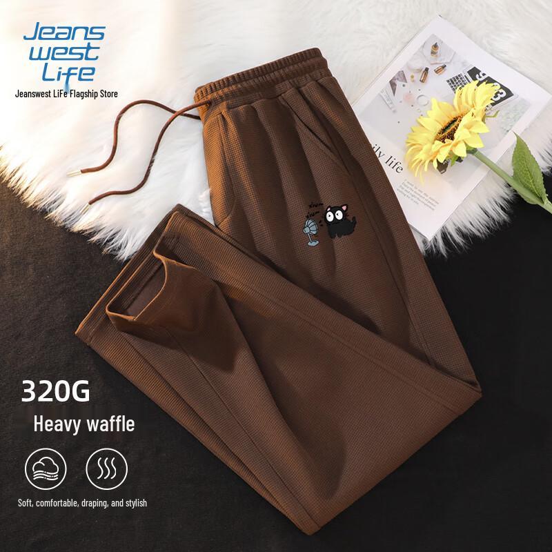 

JEANSWEST LIFE Men s Loose Waffle Cartoon Wide Leg Pants
