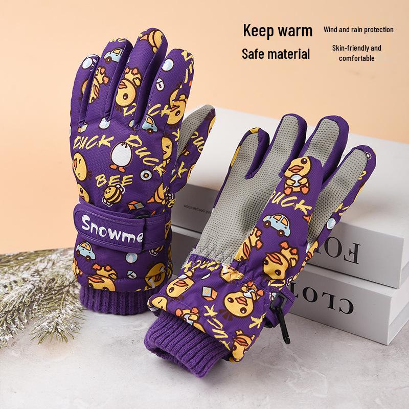 Children's Waterproof Ski Gloves - Warm, Windproof, Non-slip, Fleece-lined Cotton for Boys and Girls