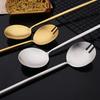 2Pcs Salad Service Set Matte Silver Cutlery Set Spoons Forks Long Handle Large Fork Stainless Steel Dinning Server Set