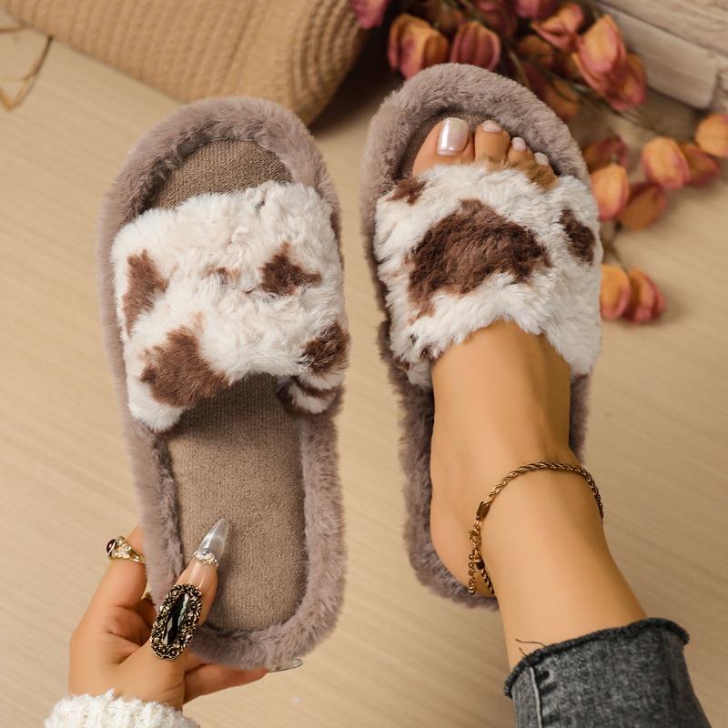 

Мода 2025 НОВЫЕ Женские Модные Зимние Уличные Тапочки Пушистые Хлопковые Тапочки с Леопардовым Принтом Круглый Носок На Подкладке Плоская Обувь 42-43 хаки