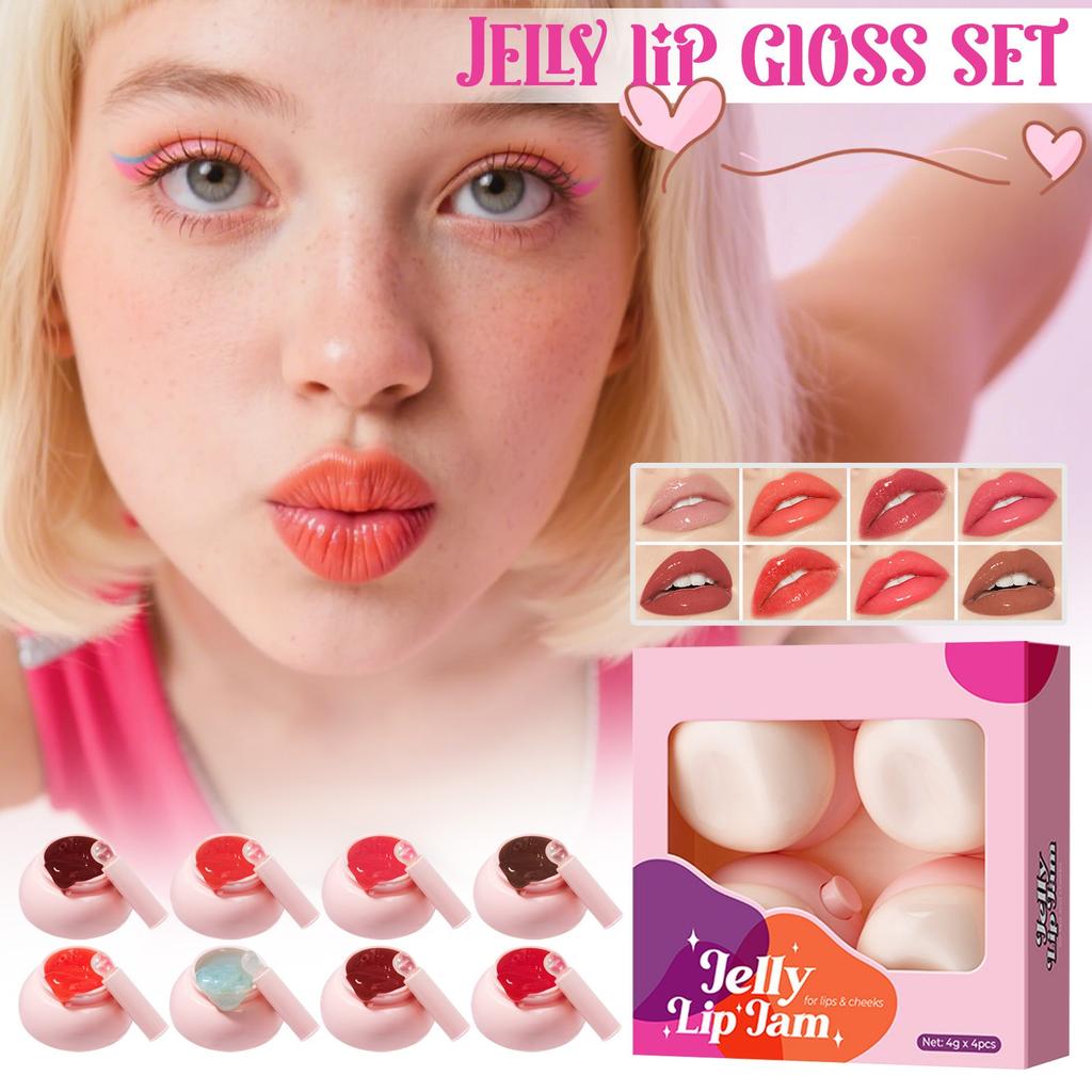 Jelly Lipstick Set, Dudu Lip Mirror Lip Gloss, 4-color Jelly Lipstick, Natural Plumping Lip, Dual-purpose Blush For Both Lips And Cheeks