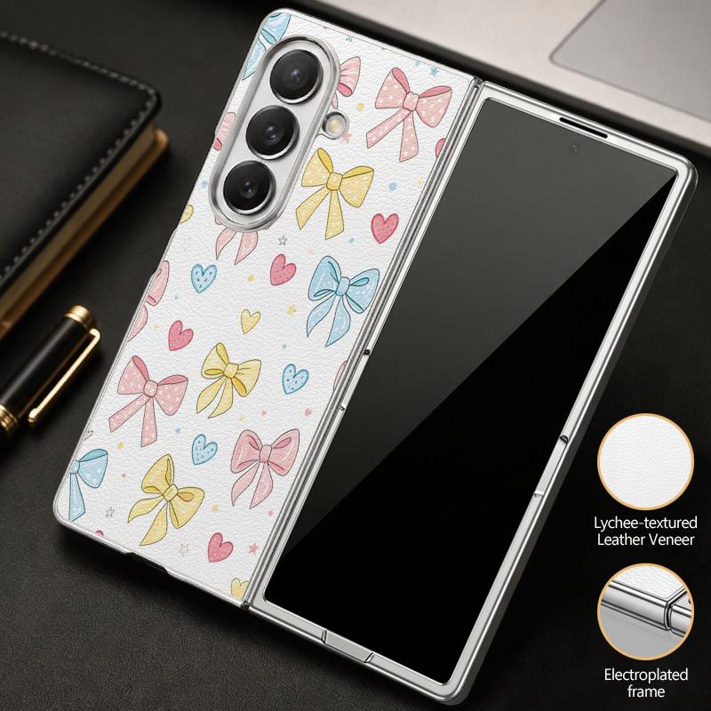 Colorful Bowknots Print Case For Samsung Galaxy Z Flip 8 7 6 5 Z Flip8 Flip7 Flip6 Hybrid 3in1 Plating Leather Skin Folding Phone Cover