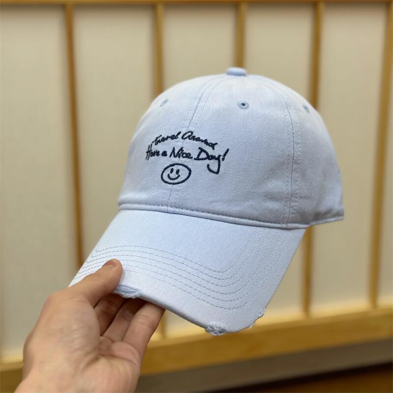 Spring And Summer Cotton Smiley Face Cartoon Soft Top Baseball Cap Women'S Versatile Embroidery Cap Sun Hat