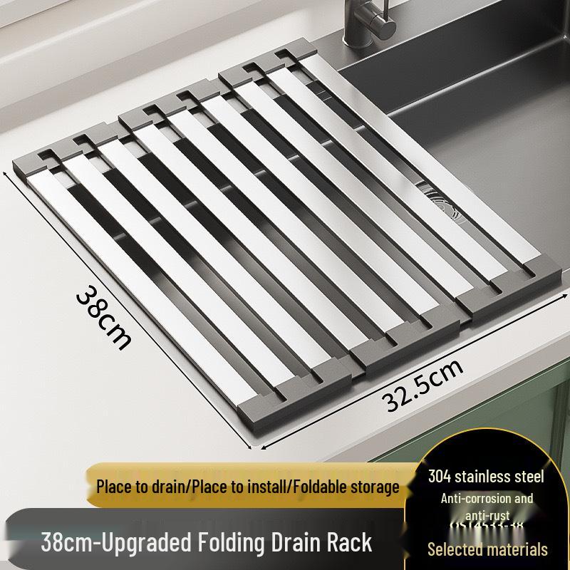304 Stainless Steel Retractable Folding Kitchen Sink Dish Drainer Basket Rack
