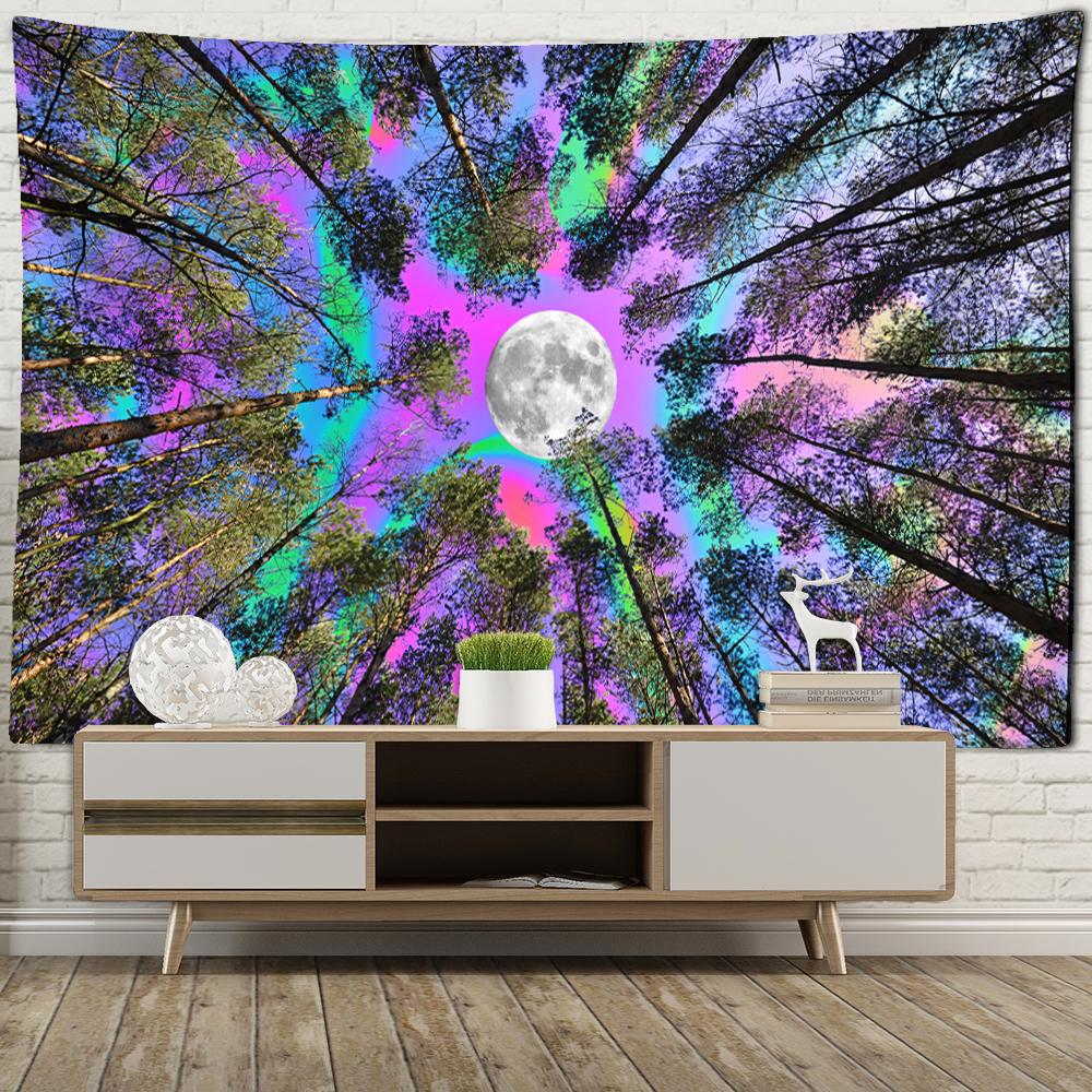 Colorful Moon Forest Tapestry Wall Hanging Abstract Witchcraft Mysterious Night Scene Bedroom Living Room Simple Home Decor