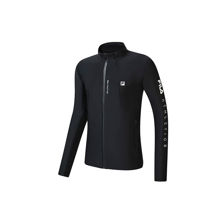 Fila Athletics Running Fitness Stand Collar Logo Knitted Long Sleeve Jacket Men Jacket Deep-Black A11M231501FBK