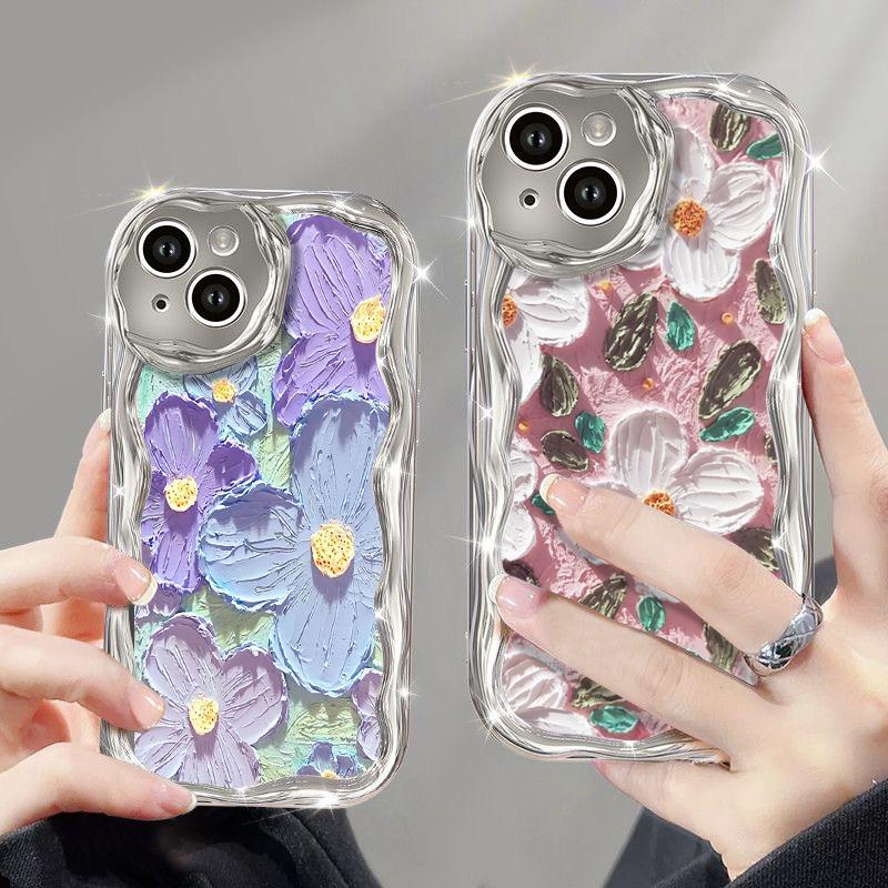 

Чехол с зеркальным покрытием для iPhone 16 Pro 15 14 13 Pro Max 12 11 с цветочным узором, изогнутая волна, гальванизированный мягкий чехол TPU Fundas iPhone 15